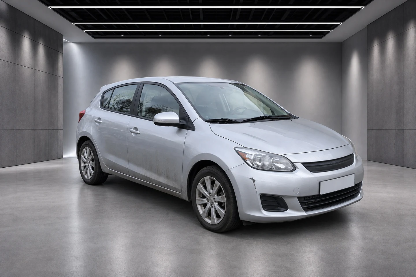 Hatchback in a branded studio scene